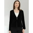 thumbnail image 4 of DARING DIVA Women's Long Sleeve Office Collarless 1 Button Velvet Blazer M Black, 4 of 6