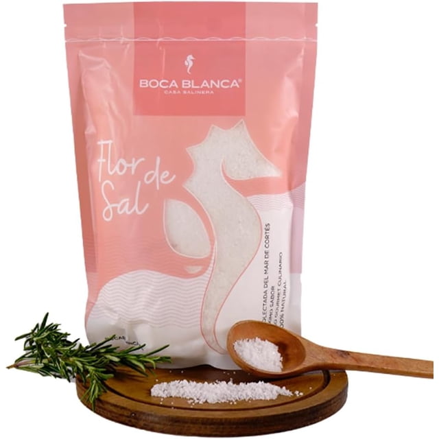 Flor de Sal premium BOCA BLANCA - Fleur de Sel natural del mar de Cortés, bolsa de 1kg, libre de químicos, Kosher certificada, Ideal para fines culinarios, Sal marina sin refinar 100%