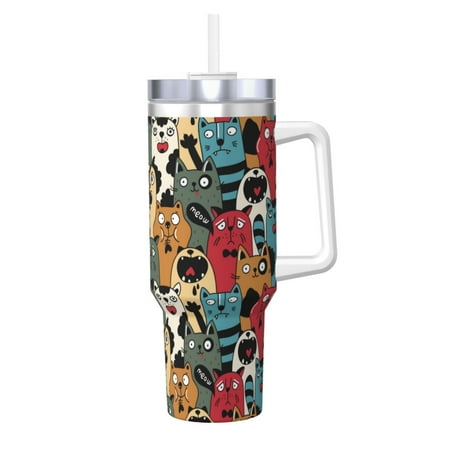 

Goofa Different Cats 1 Print 40oz Ice Bully With Handle And Straw Stainless Steel Vacuum Insulated Cup And 2 In 1 Straw Lid