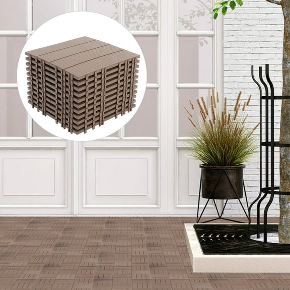 OUNONA  11 Pcs Timber Deck Patio Tile Rugs Puzzle Tiles for Floor Plaid Outdoor Laminate Flooring Coffee