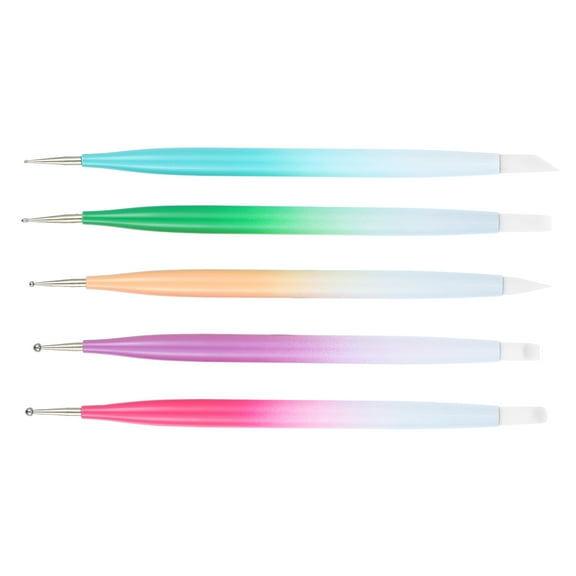 Unique Bargains 5 Pcs Double Ended Nail Art Pen Silicone Nail Design Tools Kit Nail Dotting Pens