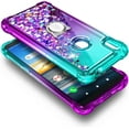 thumbnail image 4 of Nagebee Case for Alcatel Lumos (DALN5023), Alcatel Axel (5004R) with Tempered Glass Screen Protector, Glitter Liquid Bling Diamond [Ring Holder & Wrist Strap] Women Girls Cute Case (Aqua/Purple), 4 of 5