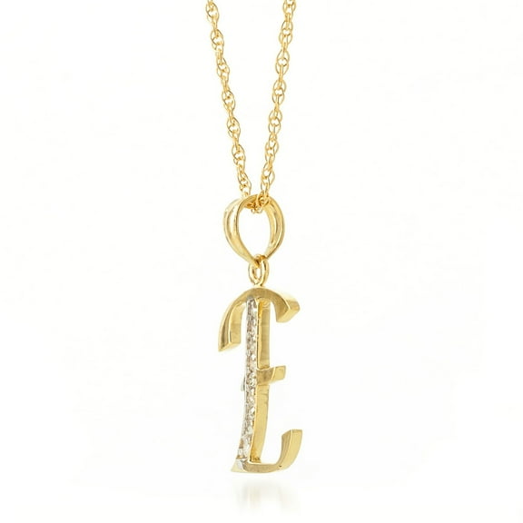 Galaxy Gold 14K Solid Yellow Gold Pendant Necklace with Natural Diamonds Initial 'E' Pendant Made in USA (14)