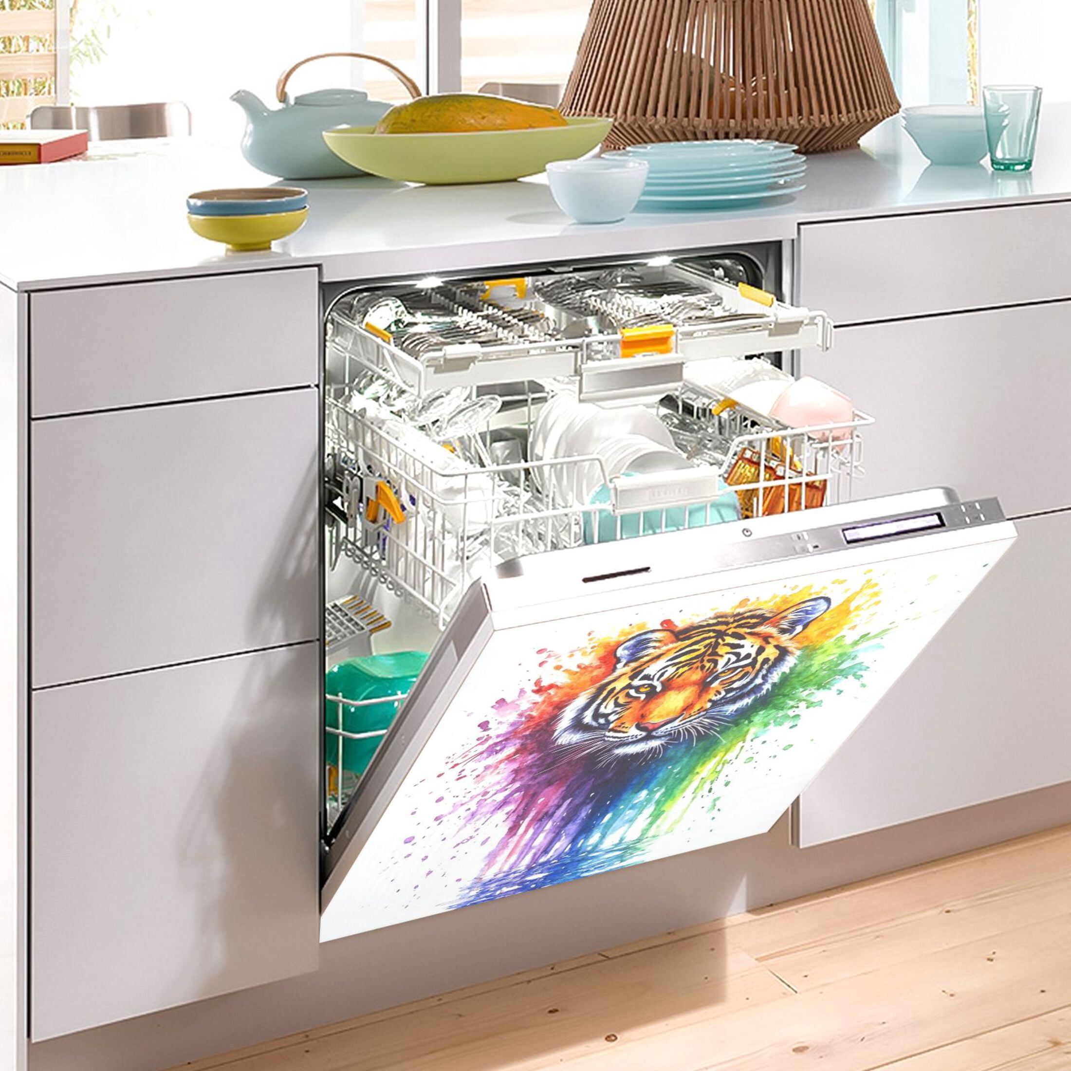 Dishwasher Magnetic Sticker 23x26 Inch Refrigerator Magnetic Sticker Washing Machine Magnetic Sticker Kitchen Panel Magnetic Sticker Home Decor Rainbow Pretty Tiger