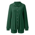 thumbnail image 3 of DYMADE Women Solid Color Knit Fabric Buttons Lapel Casual Housewear Elastic Suit, 3 of 4