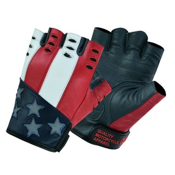 Daniel Smart Goatskin Leather Motorcycle Gloves for Men Fingerless Biker Gloves with American Flag and Reflective Star Design