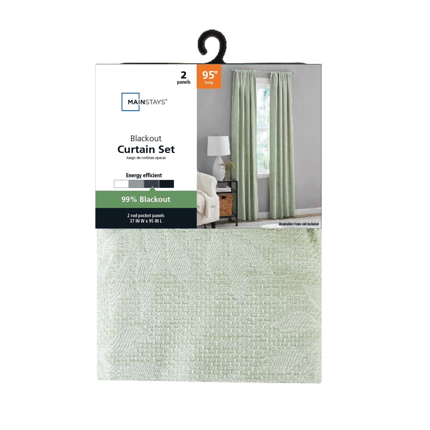 Mainstays Blackout Curtain Printed Jacquard Panel Pair, Set of 2 Ready Made Curtains, Green Botanical, 37" W x 95" L