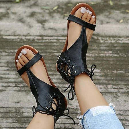 

Women s Roman Style Summer Flat Lace-Up Beach Open Toe Breathable Sandals Shoes