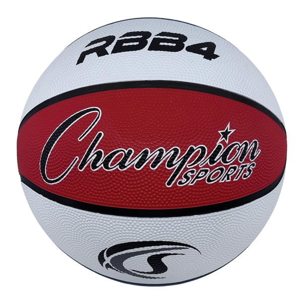 Champion Sports Baloncesto intermedio de goma, resistente, baloncesto de estilo profesional y tamaños, equipo de baloncesto premium, interior y exterior, (tamaño 6, rojo, blanco, azul)