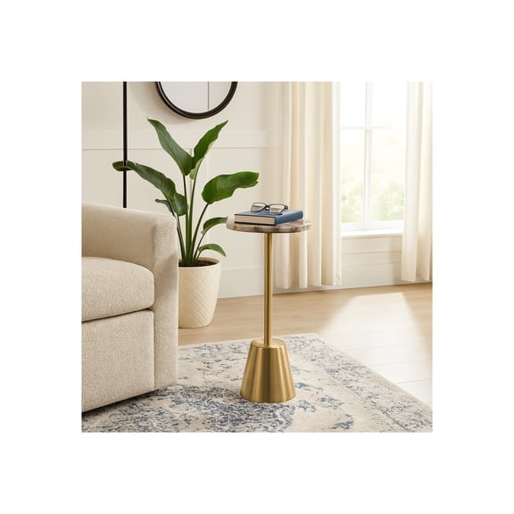 Round End Side Table or Small Night Stand for Room Decor - Metal Accent Table with Polished Edge Agate Top Ideal for Small Spaces - Accent Display for Office, Bedroom, or Living Room - 24" Gold