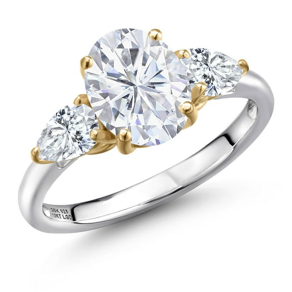 Gem Stone King 925 Silver and 10K Yellow Gold White Zirconia Engagement Ring for Women | 3.83 Cttw | Oval 9X7MM | Gemstone Birthstone | Size 8