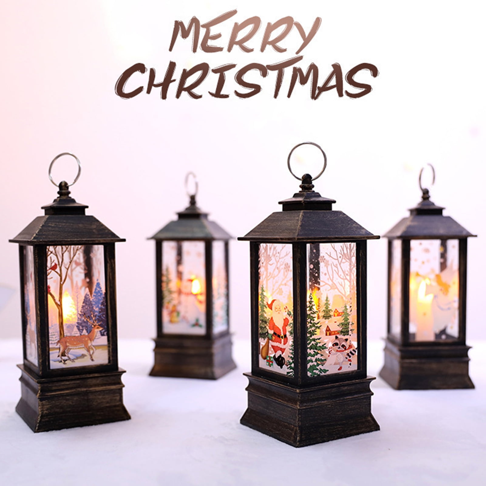 Christmas LED Light Up Lantern Xmas Santa Claus Table Lamp Ornament Home Decor 