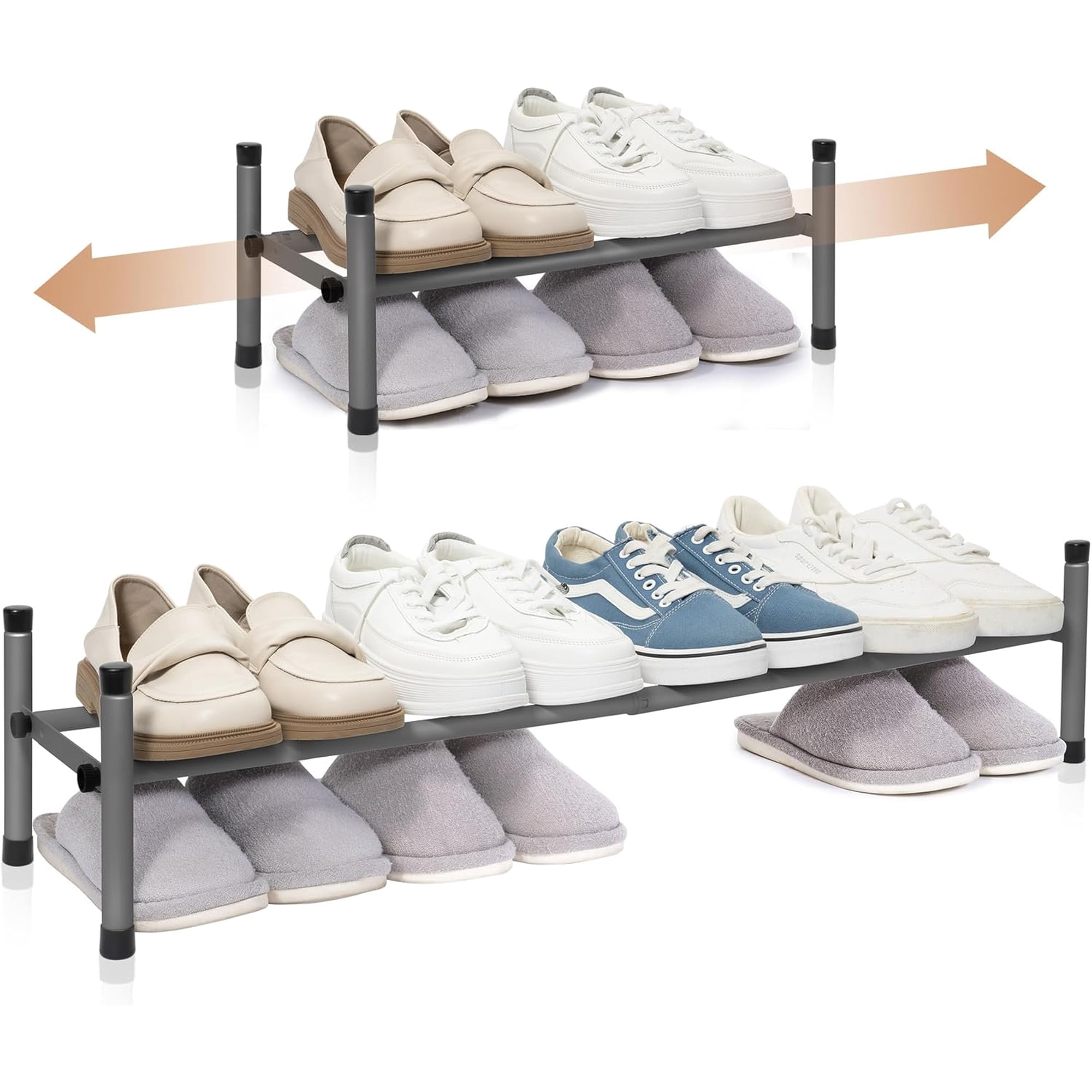 Expandable Metal Shoe Rack Organizer 4 Pairs Stackable Small Shoes Shelf Adjustable for Closet Entryway Hallway Garage Front Door Black 1 Tier