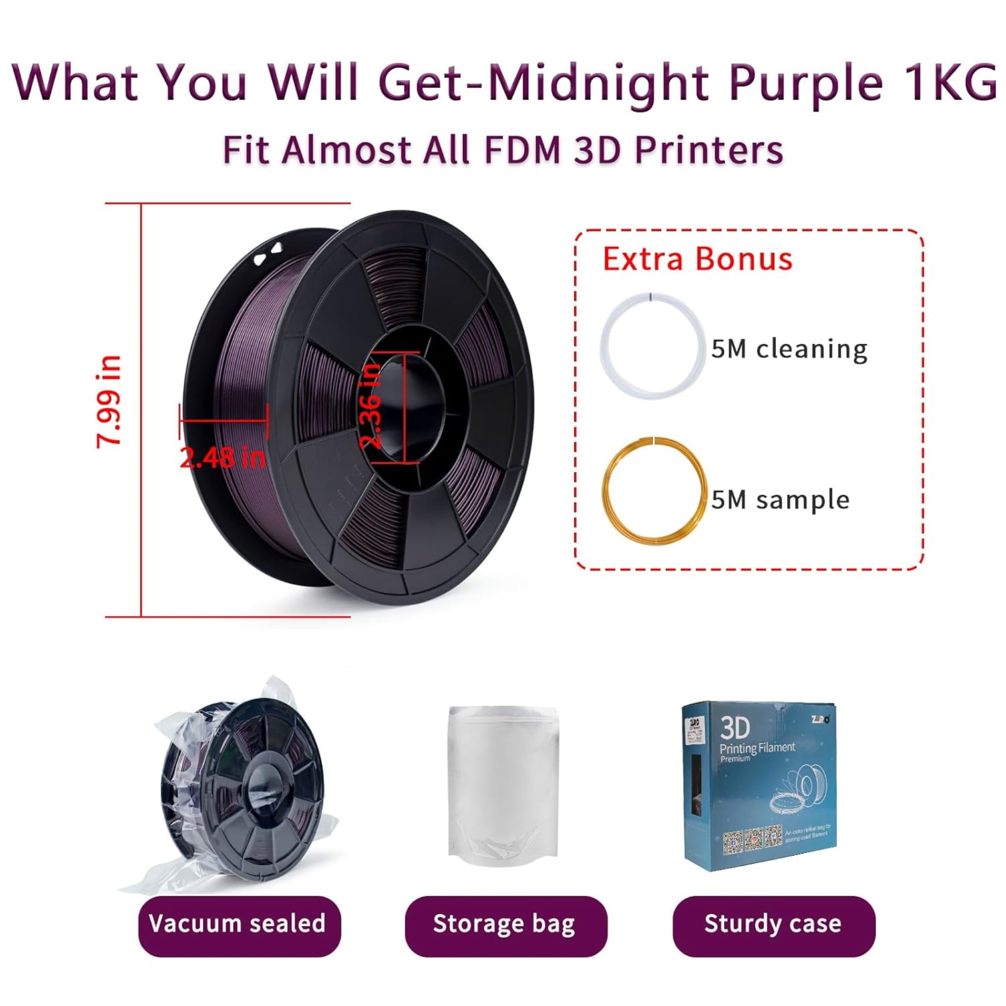 Ziro 3D Mystic PLA Filament 1.75mm 1kg, Midnight Purple