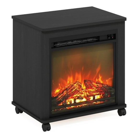 Pemberly Row Electric Fireplace End Table with Wheels in Americano