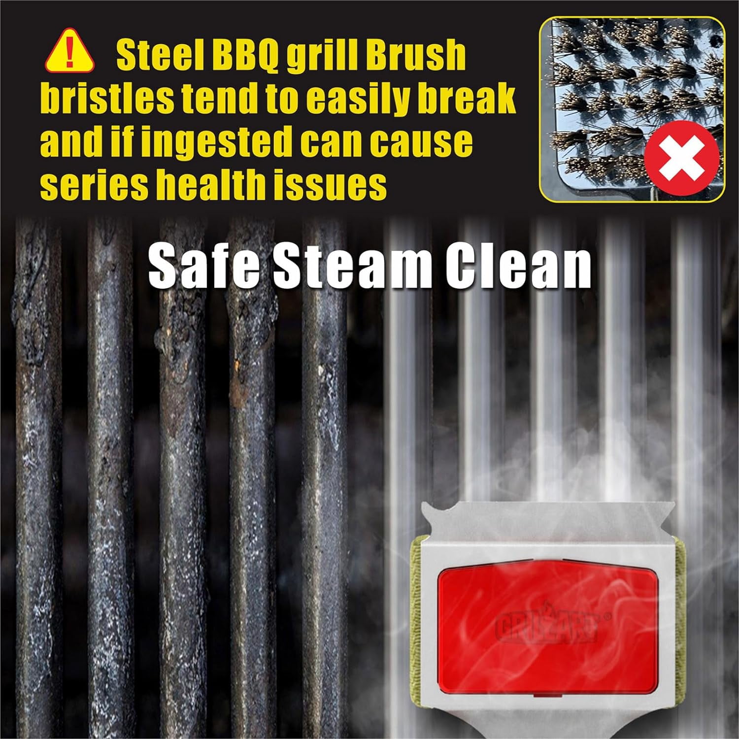 Grill Rescue BBQ Replaceable Scraper Cleaning Head, Bristle Free - Durable and Unique Scraper Tools for Cast Iron or Stainless-S