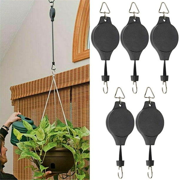 Elbourn 5PCS Plant Pulley Hook, Plant Pulley Hanger Retractable Plant Hanger for Hanging Plants