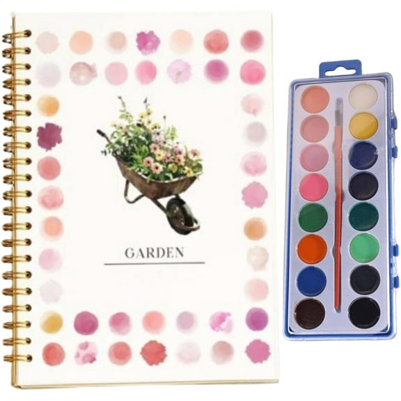 Watercolor Workbook, Water Coloring Book, Beginner Friendly Painting Kit, 16 Colors Watercolor Paint Set with Paint Brush, Nature-Themed Art Gift for All Watercolor Enthusiasts (Garden)