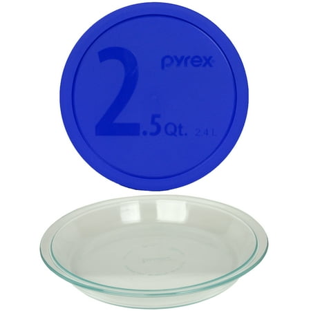 

Pyrex (1) 23-CM Vintage 9in Pie Plate and (1) 325-PC 2.5qt Blue Mixing Bowl Plastic Lid