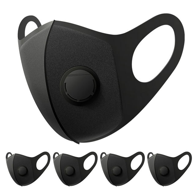 5Pcs Reusable Mask w/ Breathing Valve, PM2.5 Face Mask Dustproof Windproof Breathable Anti-fog Sponge Mask