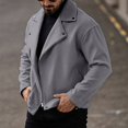 thumbnail image 4 of LMOIPLI Men's Asymmetric Zip Wool‑Blend Biker Jacket, Lapel Long‑Sleeve Outer Coat, Casual Fall Winter Moto‑Style Outerwear for Men Gray S, 4 of 7