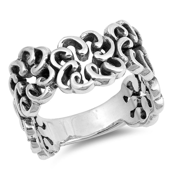 Oxidized Flower Girlfriend Ring .925 Sterling Silver Band Jewelry Female Male Unisex Size 7