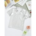 thumbnail image 4 of DPOIS Girls Boys Sparkly Metallic Turndown Collar Short Sleeve T-Shirt Street Hip Hop Dance Costume, 4 of 5