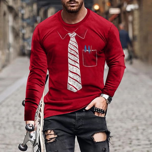 Blusas y camisas de manga larga y cuello redondo, camisetas casuales de moda para hombre, camisetas deportivas con estampado navideño, camisetas de manga larga, blusas de manga larga y cuello redondo,