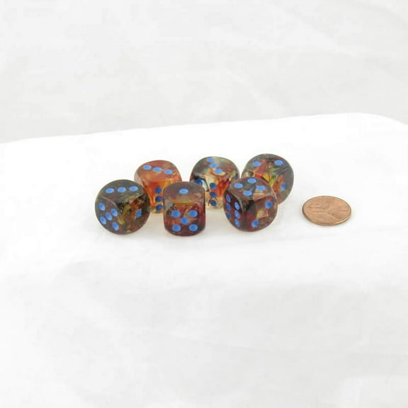 Primary Nebula Luminary Dice with Blue Pips D6 16mm (5/8in) Pack of 6 Wondertrail