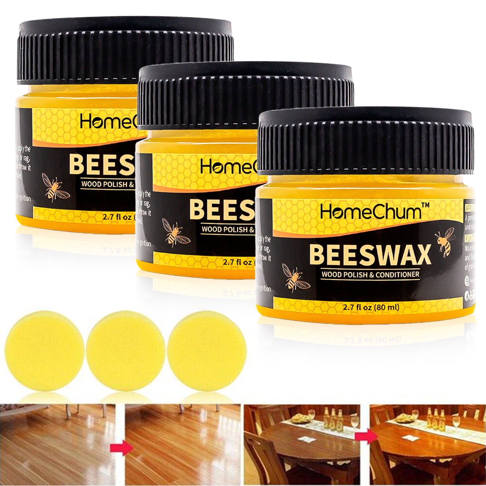 Beeswax Furniture Polish,CHUNKUNA Wood Seasoning Beewax Complete Solution Furniture Care Beeswax &Multipurpose Natural Beeswax 85g/2pc 