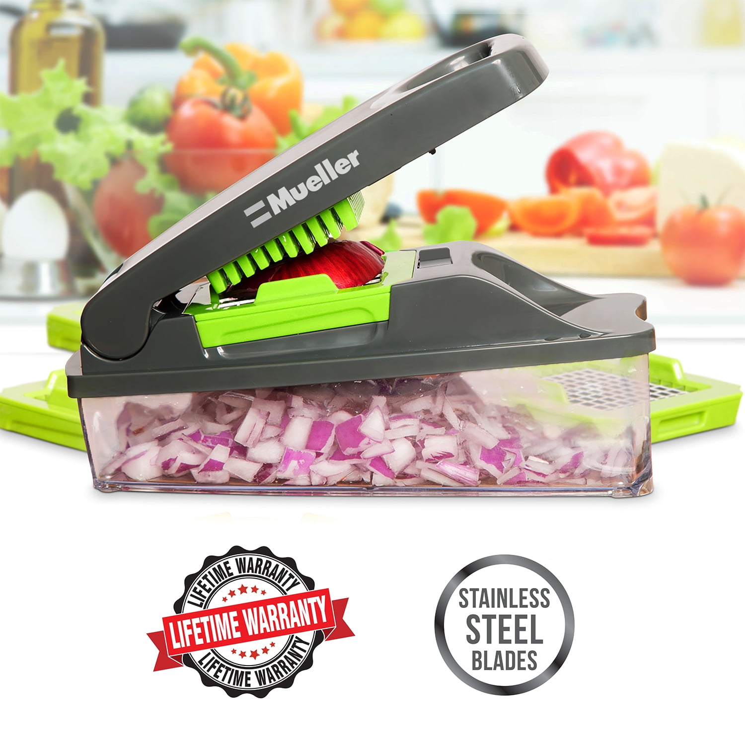 Mueller Vegetable Chopper - Heavy Duty Vegetable Slicer - Food Chopper with  Container - 4 Blades - Walmart.com