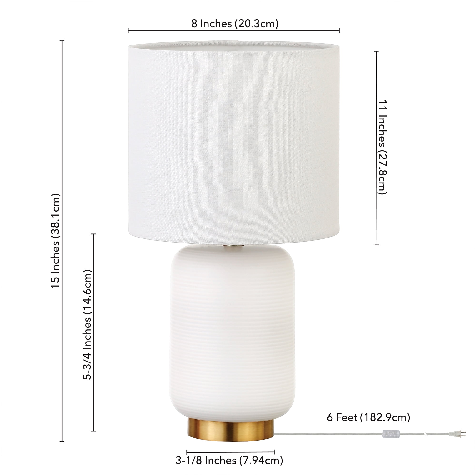 Evelyn&Zoe 15" Retro Ceramic Mini Lamp with White Drum Linen Shade