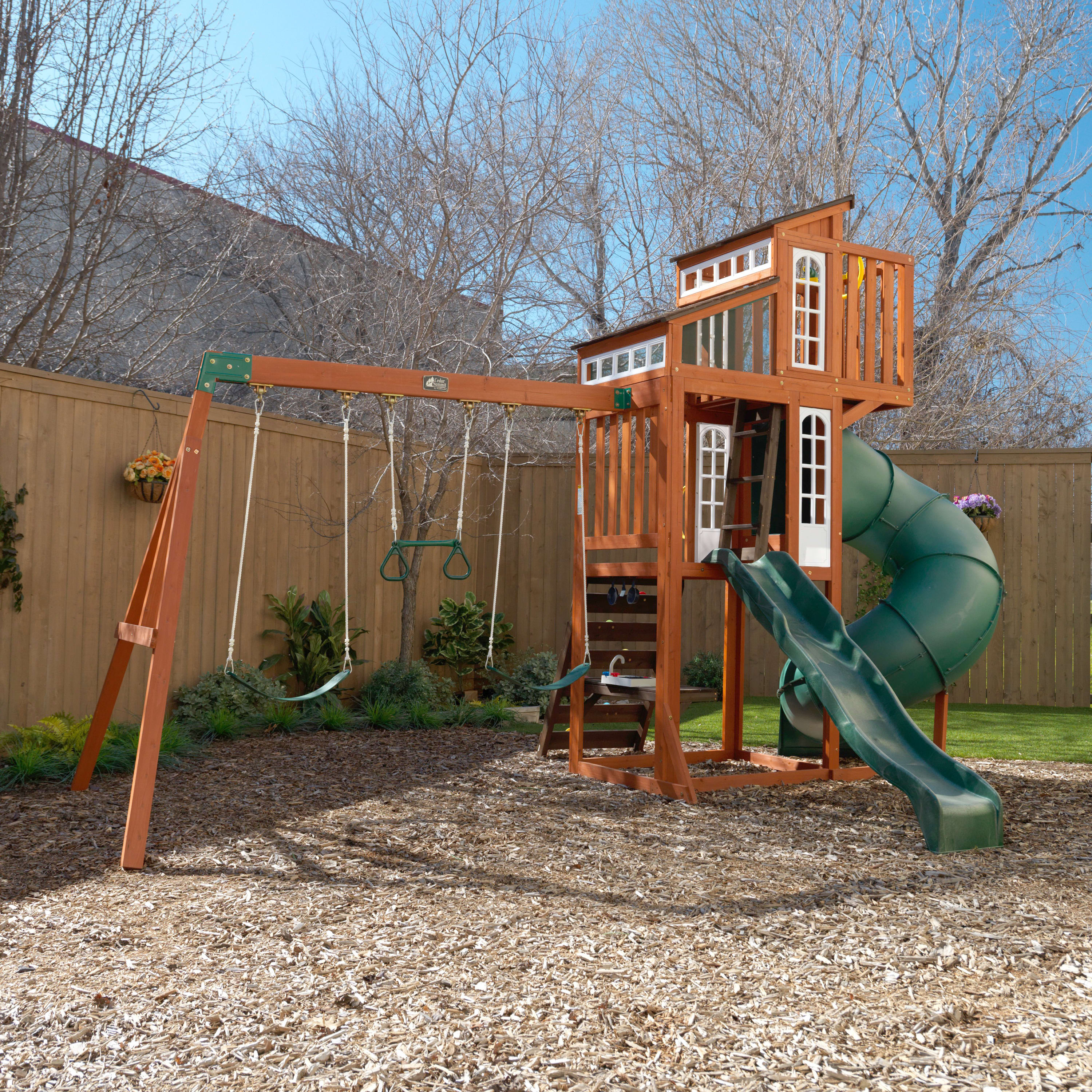 KidKraft Austin Wooden Outdoor Swing Set with Slides, Swings, Kitchen and Rock Wall - image 9 of 27