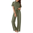 thumbnail image 5 of Stamzod 2 Piece Matching Summer Sweatsuit Lounge Set Short Sleeve Tops and Wide Leg Pants Sets Travel Airport Outfits Army Green M, 5 of 7