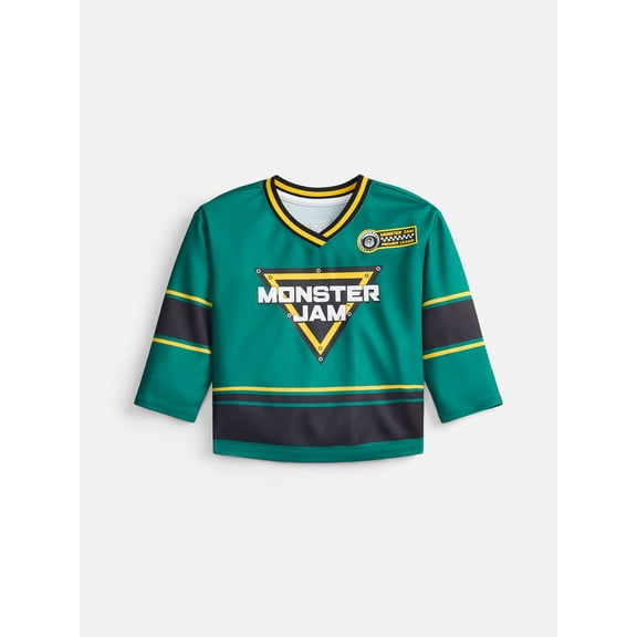 Monster Jam Toddler Boys Graphic Hockey Jersey with Long Sleeves, Sizes 12M-5T