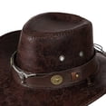 thumbnail image 3 of IVEYRTF Cowboy Hat Men Solid Color Faux Leather Classic Western Sun Hat Adjustable Cord with Wide Brim Hats for Men, 3 of 5