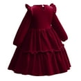 thumbnail image 4 of IBTOM CASTLE Toddler Girls Christmas Velvet Dress Pageant Party Gown Kids Fall Winter Ruffle Long Sleeve Wedding Birthday Evening Dress 3-4 Years Wine Red, 4 of 6