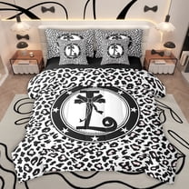 Feelyou Chic Monogrammed L Twin Bedding Sets 7-Piece, Wildlife Leopard Print Bedding Comforter Set, Modern Princess Black Bowknot Reversible Sheet Sets, Luxury Bedroom Decor