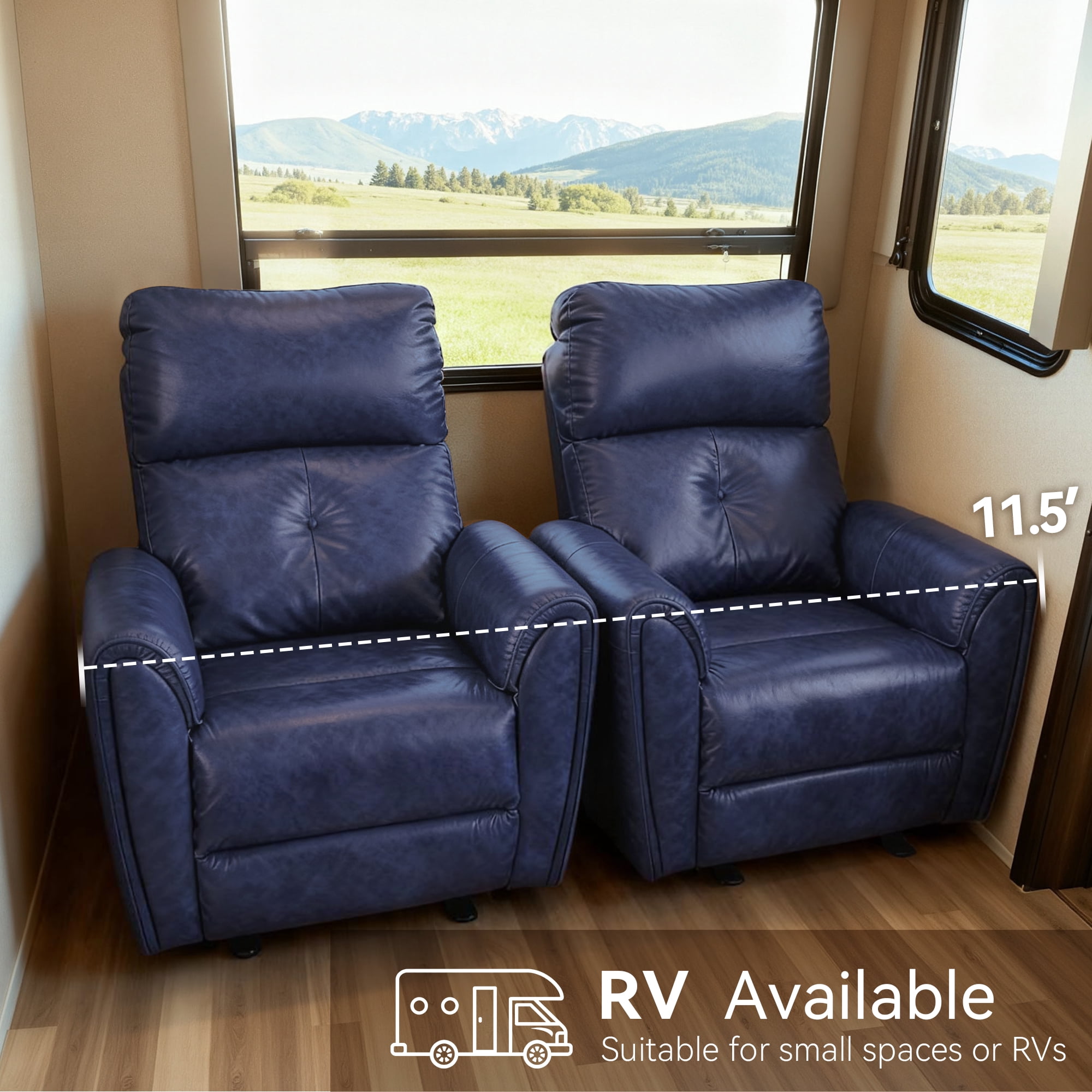MCombo Zero Wall Hugger Power Recliner Chair for Small Spaces, FSC Certified, Faux Leather, Navy Blue