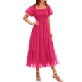 thumbnail image 1 of Vestido midi de tul con fruncido para mujer PRETTYGARDEN 2025 en rojo rosa, 1 of 7