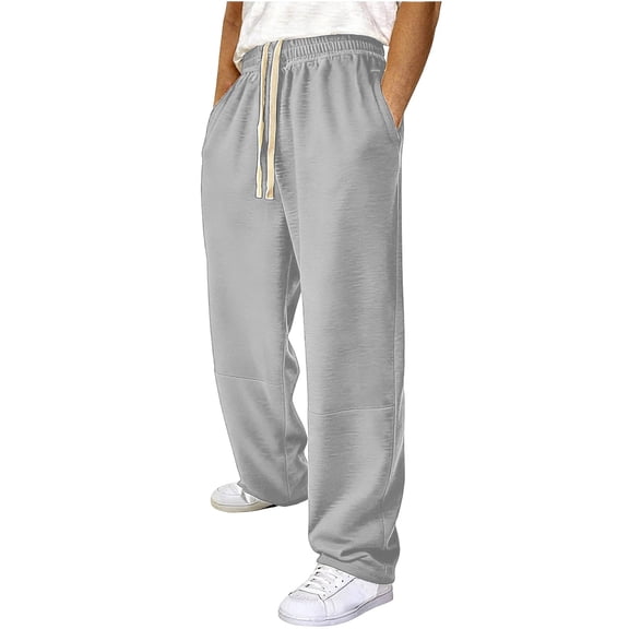 PiGOGI Men's Loose Sports Pants Drawstring Wide Leg Elastic with Pockets Fashionable Casual Comfortable Trousers Gray 3XL