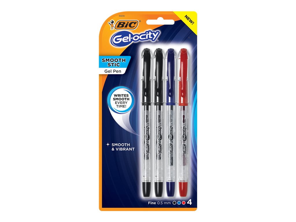 BIC Gel-ocity Smooth Stick Gel Pens, Fine Point, 0.5mm, Assorted Ink, 4 Count