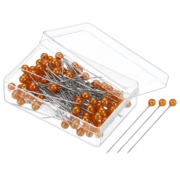 Uxcell Alfileres de Coser, Alfiler Recto de 1.5 Pulgadas con Cabeza de Perla Plástica, Naranja, Paquete de 100