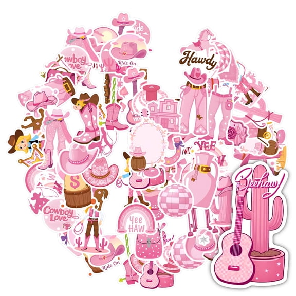35pcs-50pcs Western Stationery Stickers Cowboy Kids Stickers Pink Children Stickers for Laptops Suitcases Notebooks