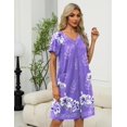 thumbnail image 2 of Ekouaer Robe for Women Short Zipper Floral Print Bathrobe Short Sleeve Pleated Neckline Robes Zip Up Comfy Night Gowns Soft Loungewear, 2 of 5