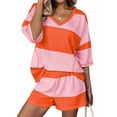 thumbnail image 3 of Women'S Two Piece Sets Summer Lounge Sets Striped Shirts and Shorts Set Oversized Matching Outfit Pink & Orange M, 3 of 9