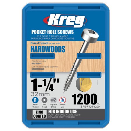 Kreg SPS-F125-1200 Pocket Screws - 1-1/4   #6 Fine  Pan-Head  1200ct