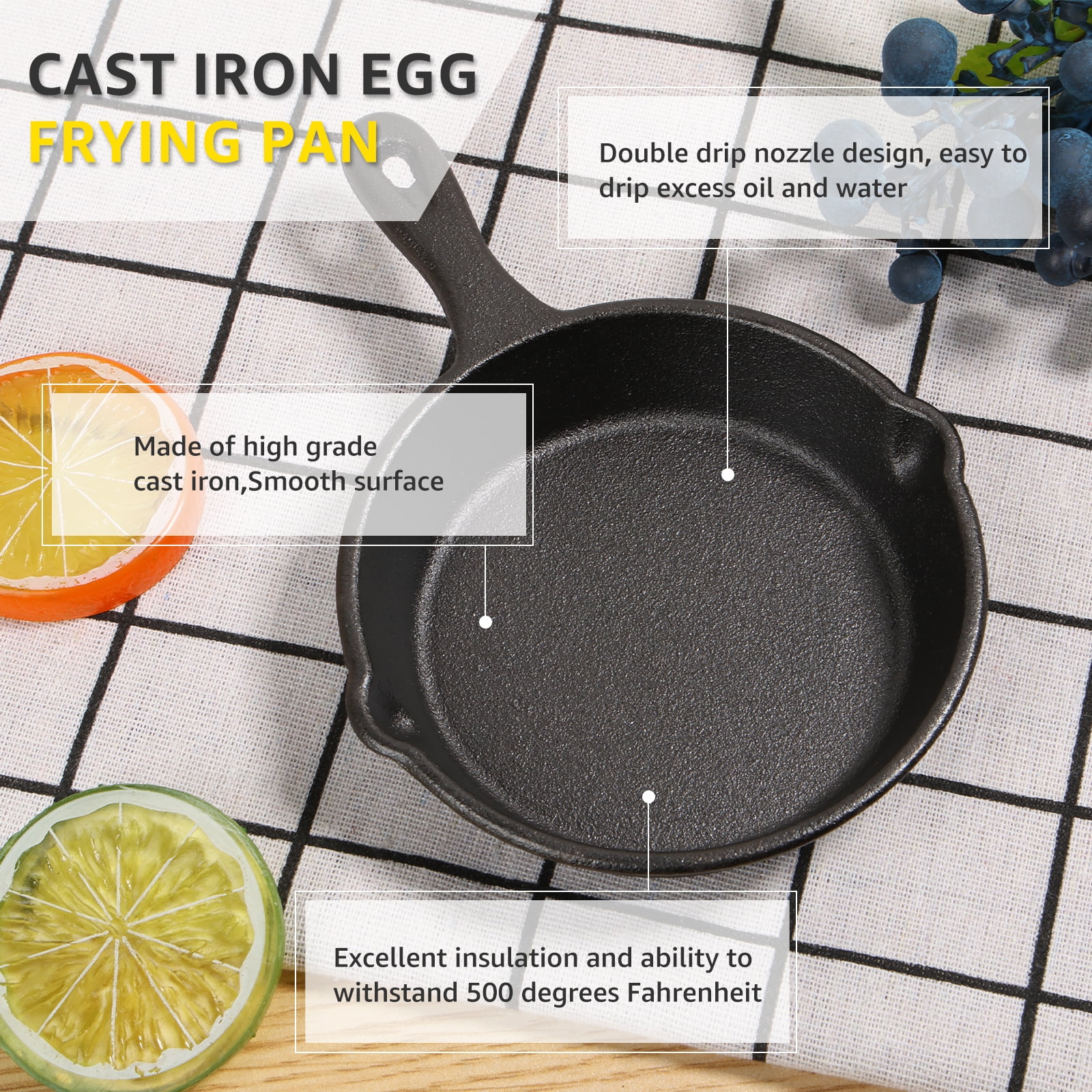 AEVXKHI 4PCS Mini Iron Skillet for Stove Oven, Anti Rust Non Stick Small Frying Pans Even Heating No Coating Egg Frying Skillet with Double Drip Spout for Indoor and Outdoor