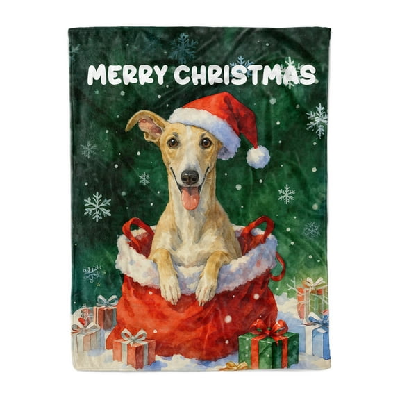 Santa Surprise Gift Whippet Merry Cheerful Christmas Cozy Fleece Blanket Dog Lover Warm Soft Throw Blanket - 12021