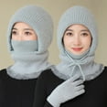 thumbnail image 4 of Winter Hats for Women, One Piece Slouchy Beanie Scarf Mask Warm Knitted Imitation Rabbit Fur Hooded Outdoor Travel Cold Weather Cap, 4 of 8